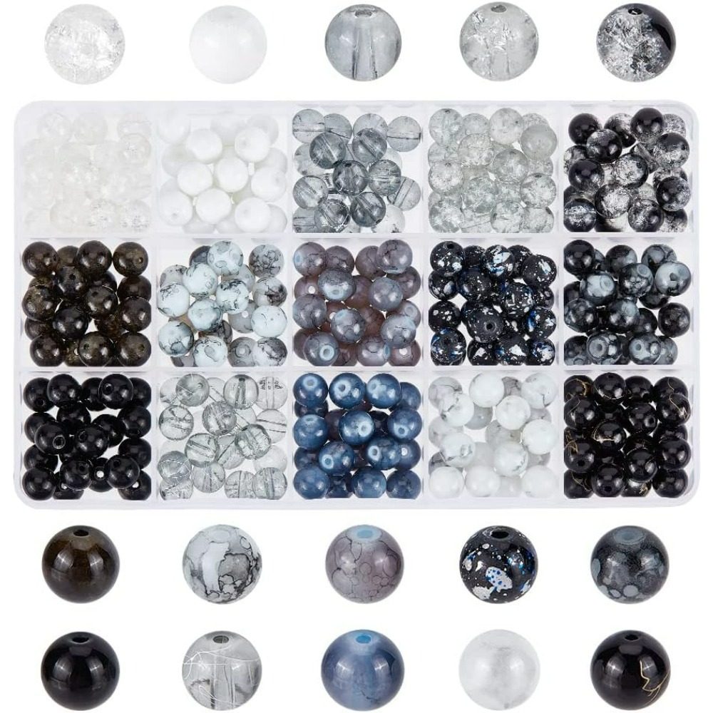 Bracelet Beaded Men - 300pcs 8mm Black Glass Beads 15