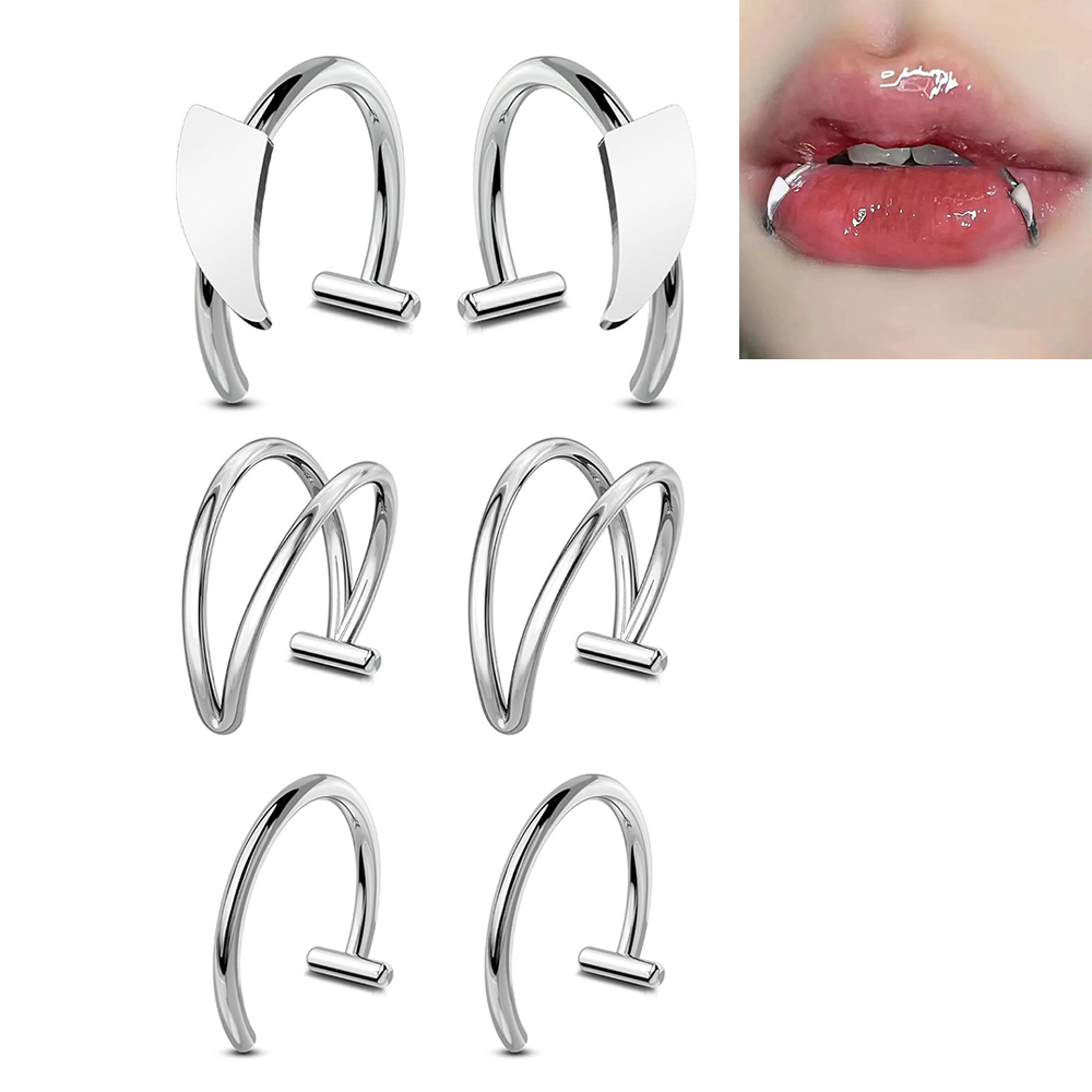 Men'S Vampire Accessories - 6pcs Stainless Steel Fake Lip Ring