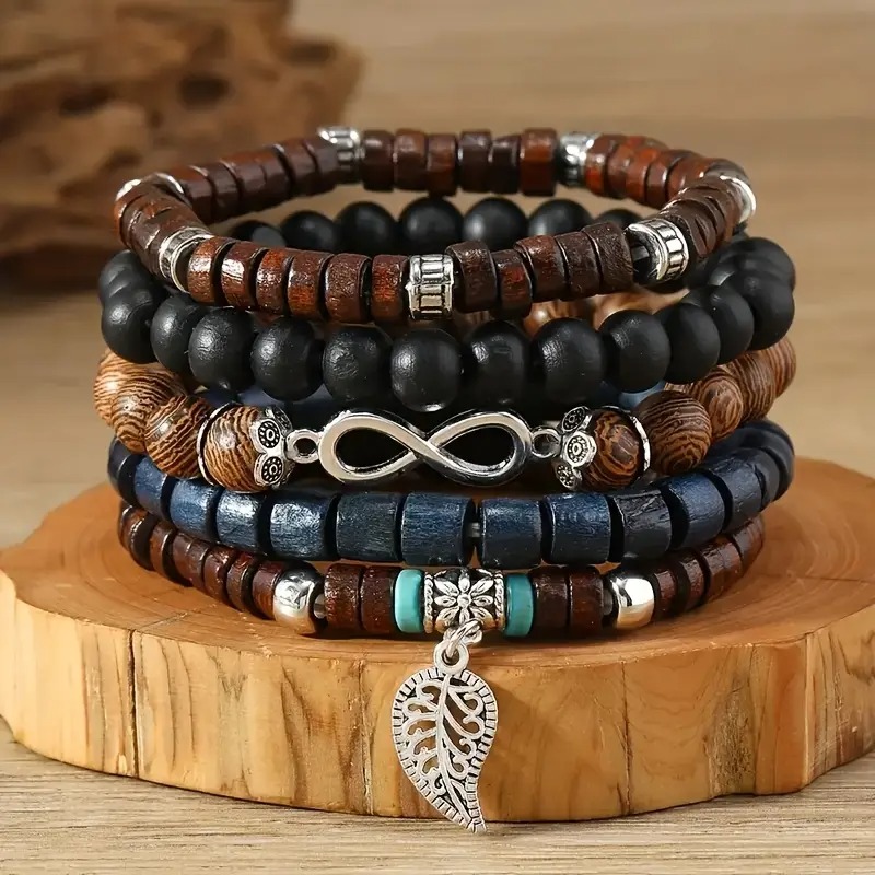 41PCS Natural Wood Elastic Bea - огляд і ціна Bracelet Beaded Men