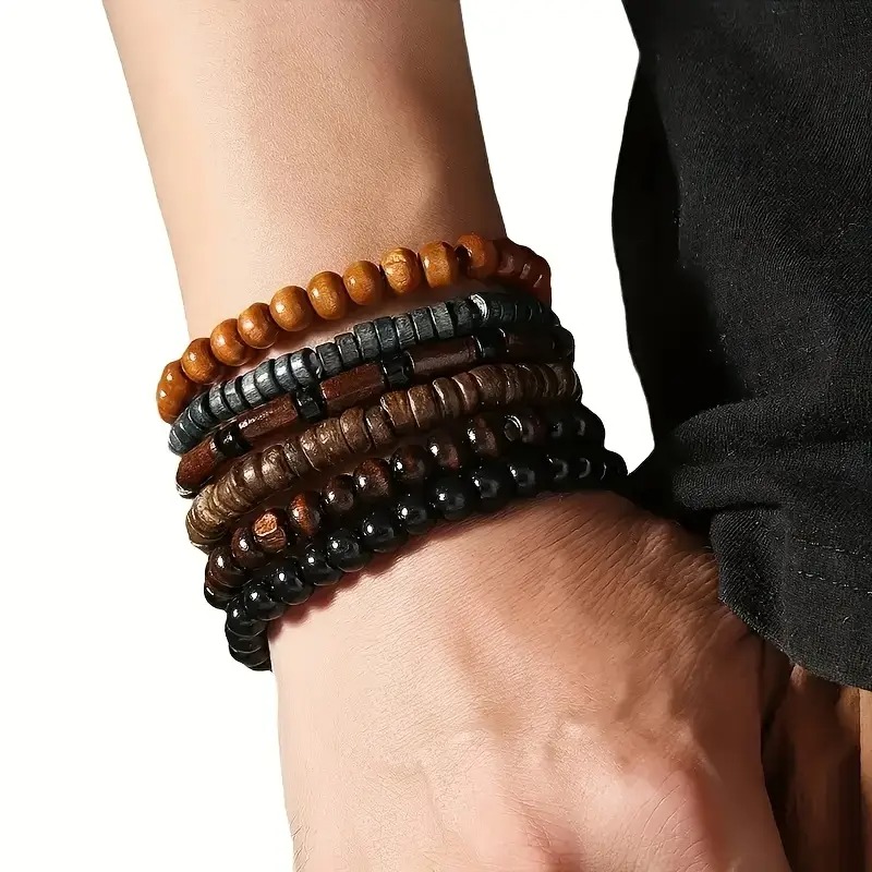 41PCS Natural Wood Elastic Bea - огляд і ціна Bracelet Beaded Men